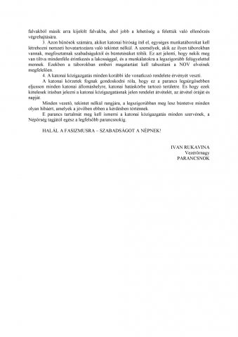 Ivan Rukavina rendelete, 1944. december 1. - II. (fordítás)