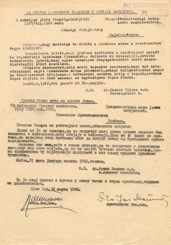 A zsablyai főszolgabíró rendelete (magyar-szerb)