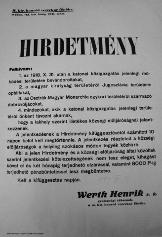 Hirdetmény (Werth Henrik)