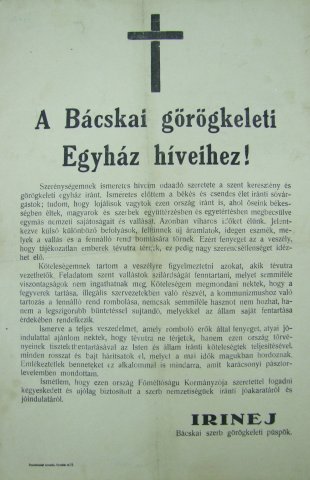 A Bácskai görögkeleti Egyház híveihez!