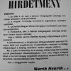 Hirdetmény (Werth Henrik)